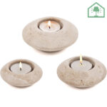 Handmade Travertine Tea Light Candle Holder Set – Set of 3